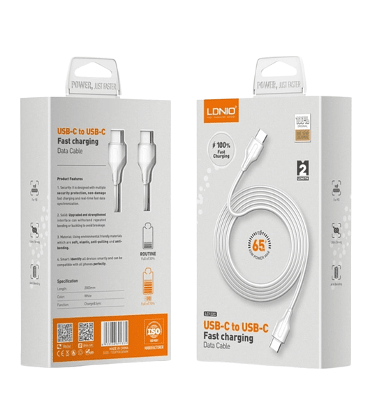 Cable C a C 65W Carga Rápida 2 Metros Reforzado LDNIO LC122C
