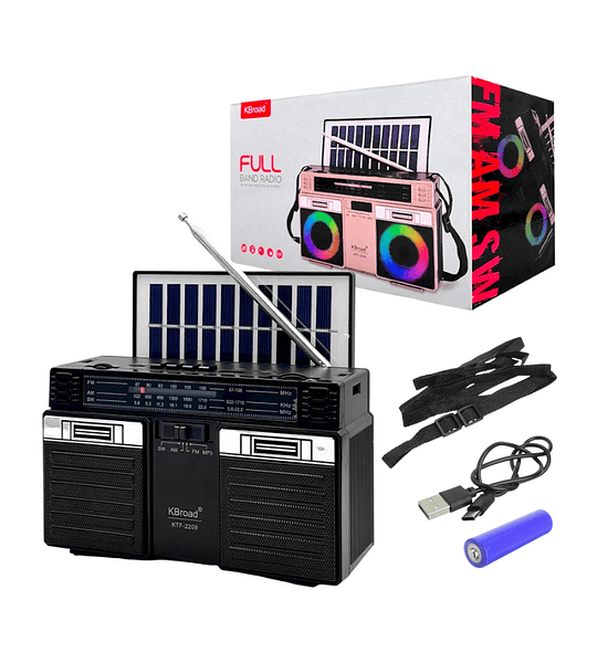 Radio Portátil KBroad KTF-2209 Solar AM FM SW USB TF Recargable con Panel Solar