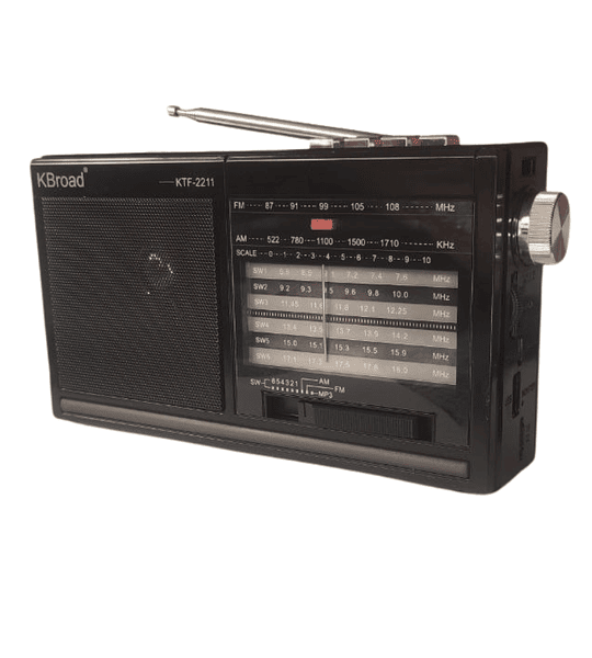 Radio Portátil KBroad KTF-2211 AM FM SW Recargable con Panel Solar USB MicroSD