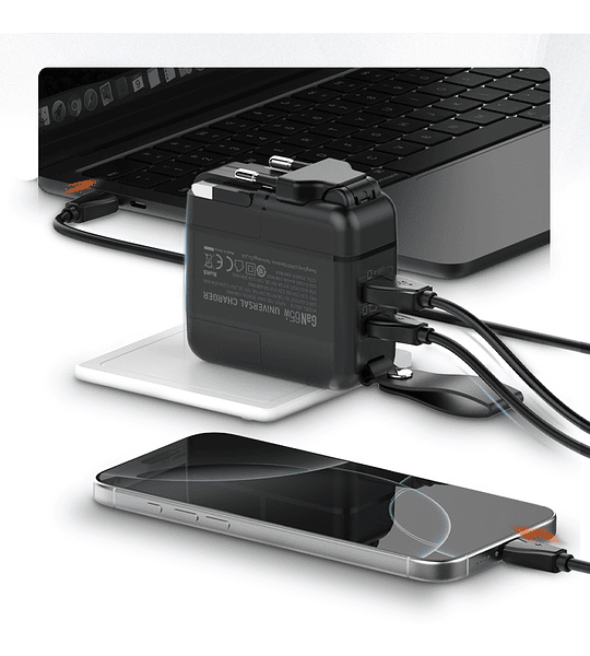 Cargador Adaptador Internacional Viaje 65W GaN Turbo | USB-C PD + USB-A QC 