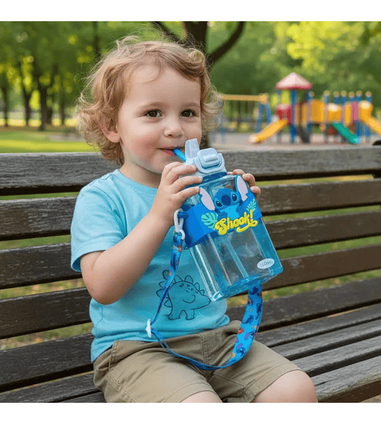 Botella de agua Infantil 750 ml con Pitillo y Correa Ajustable – Botella Escolar Resistente