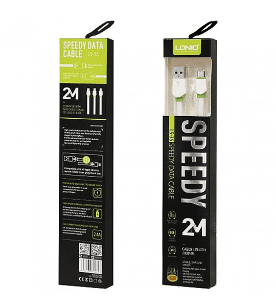 Cable LDNIO LS-35 USB a Tipo C 2 Metros Carga Rápida 2.4A Transferencia de Datos