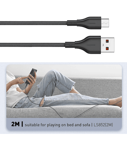 Cable LDNIO LS852 USB a C 2 Metros Carga Rápida 25W Cordón Reforzado Negro