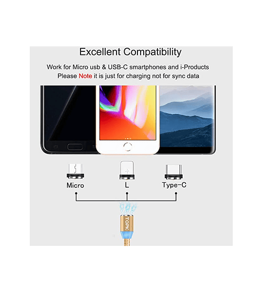 Cable Carga Magnetico Usb Original 3 En 1 Resistencia Led resistente luz led
