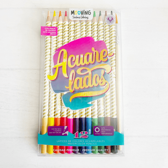 Estuche con 12 lápices colores acuarelables premium + pincel