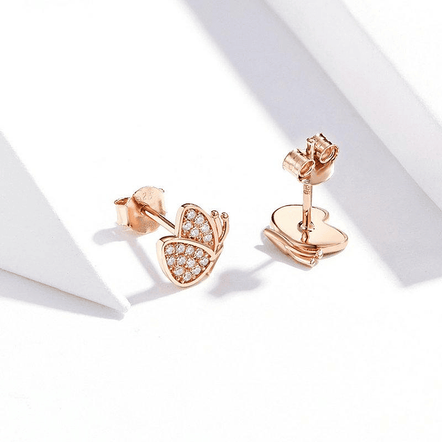 Aros Plata 925 Rose Gold Butterfly