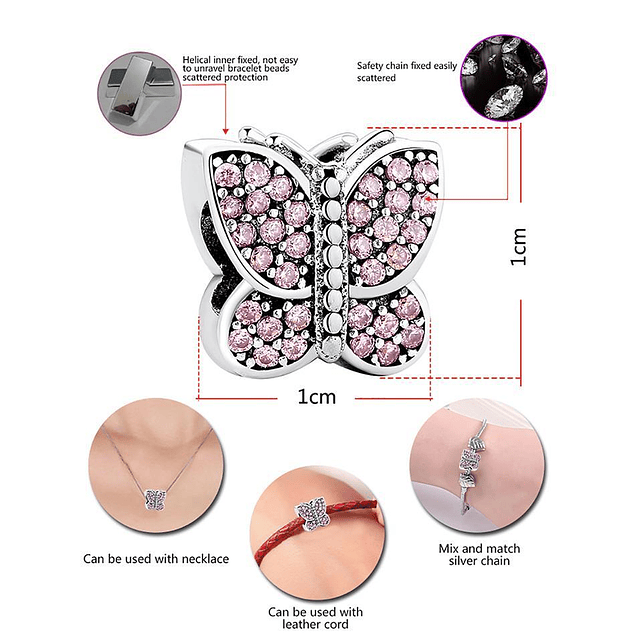 Butterfly Dream Rosa, Charms Plata 925