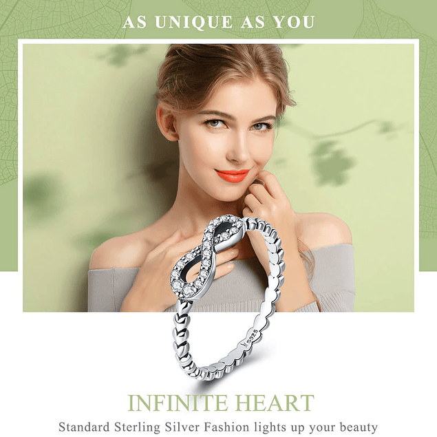 Anillo Infinity Heart Plata 925 Talla 7 a 8