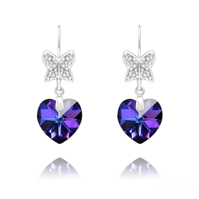 Aros Butterfly on Heart Colgantes con Cristal Swarovski®- Plata 925 y Rodio