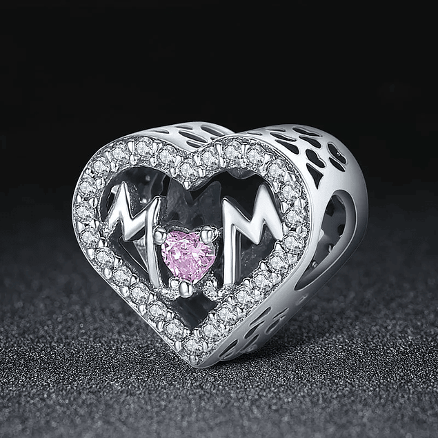 Mom Pink Heart Charms Plata 925