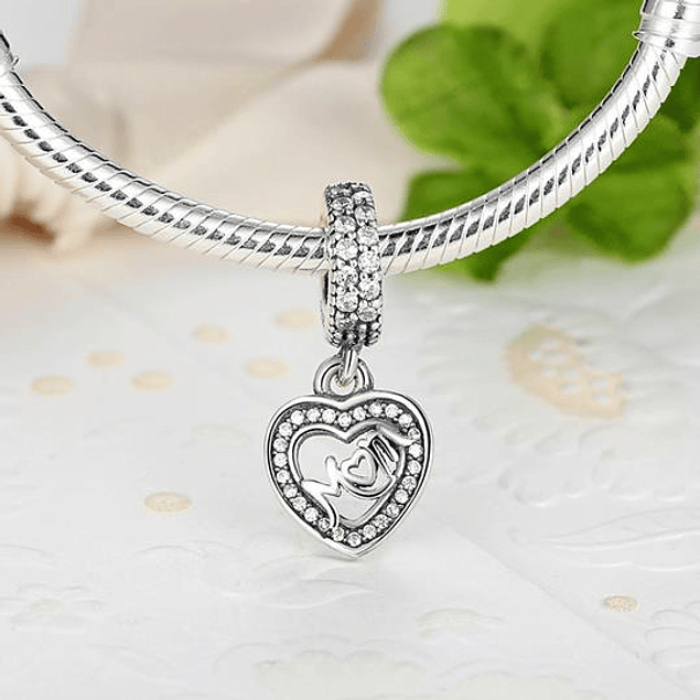 Corazón Mom Colgante Charm Plata 925