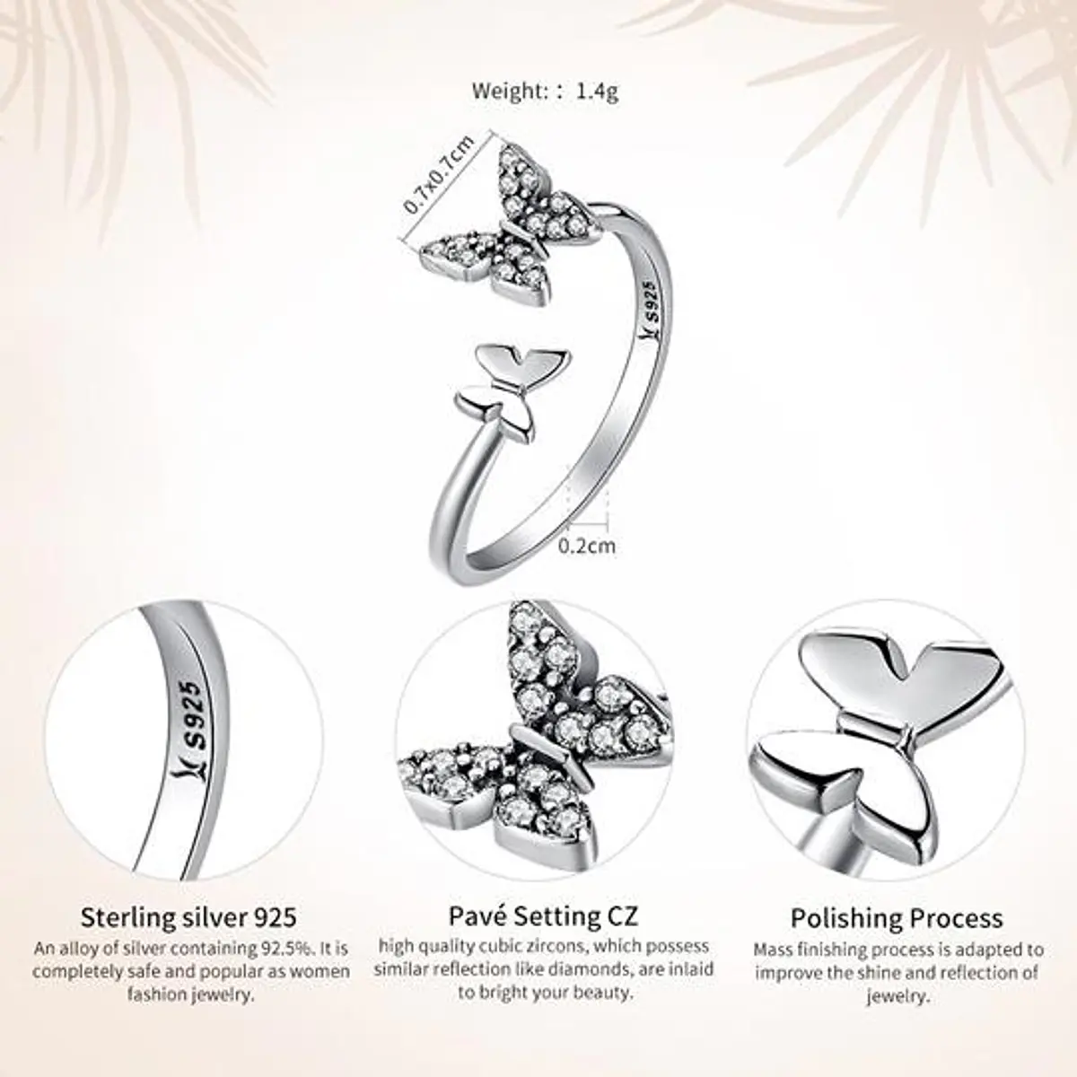 Anillo De Plata Esterlina 925 Con Forma De Mariposa - Hecho A Mano En Bulgaria - Estilo Liso Y Elegante