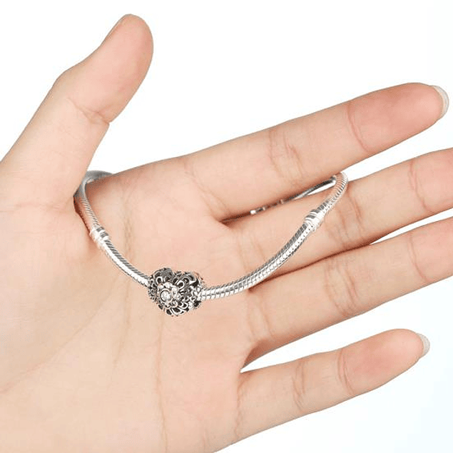 Corazón con Flor Calado Charm de Plata 925 