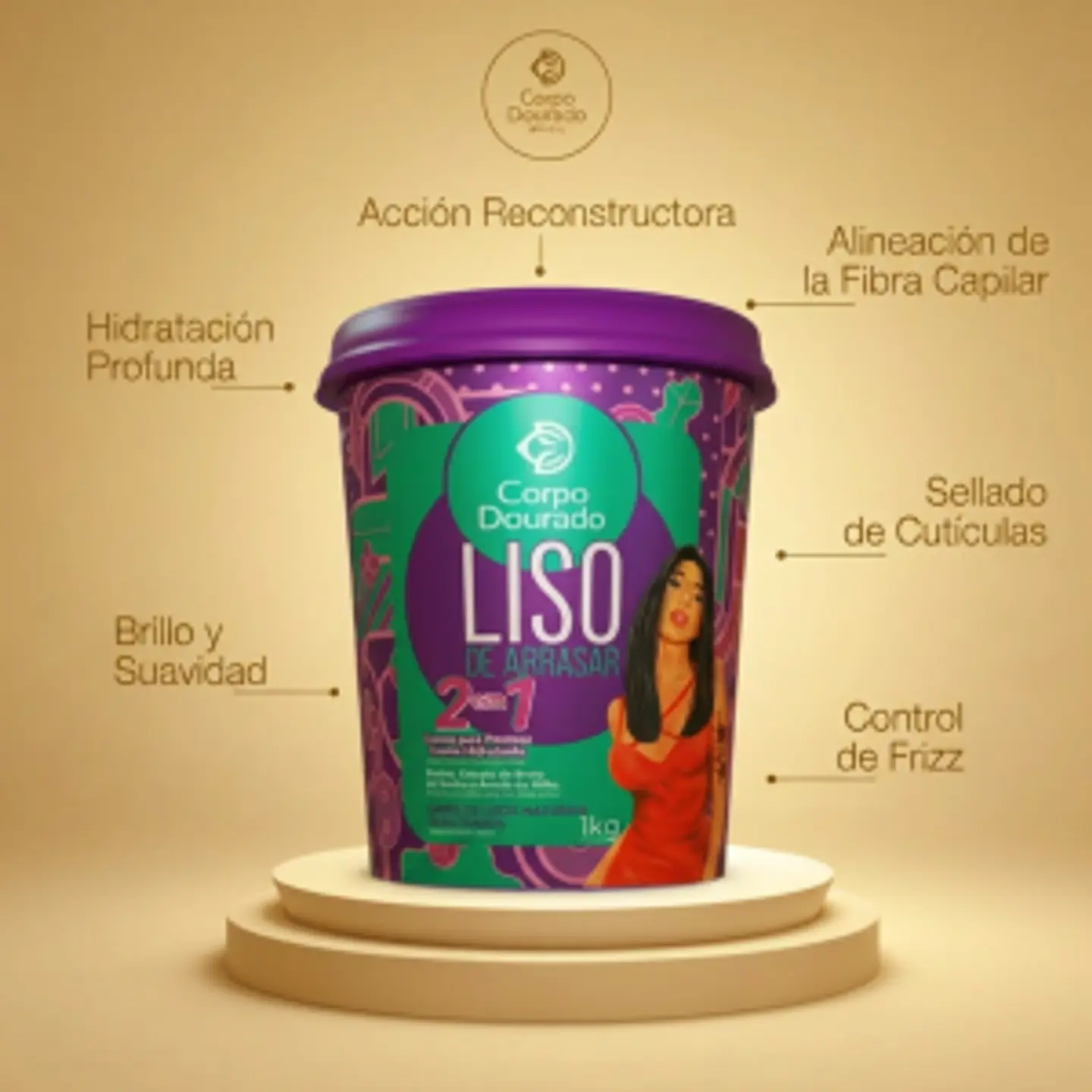 Mascarilla Capilar y Crema de peinar Liso de Arrasar 1k de Corpo Dourado 2