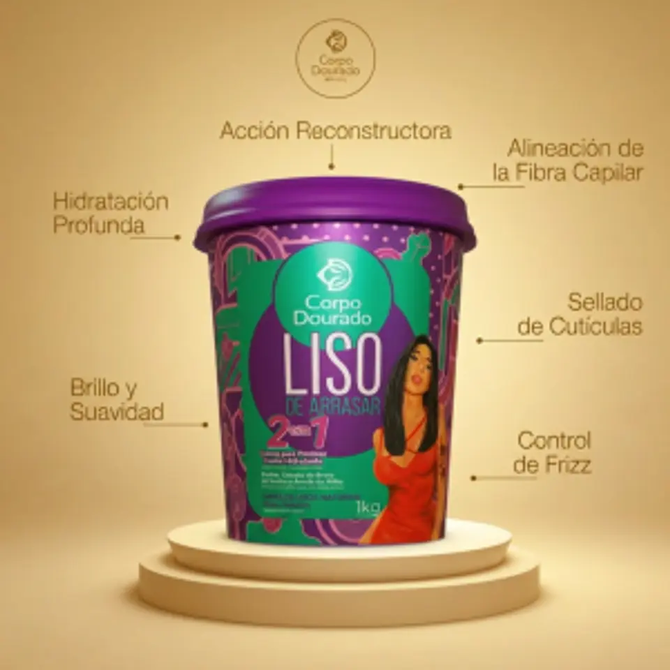 Mascarilla Capilar y Crema de peinar Liso de Arrasar 1k de Corpo Dourado 2
