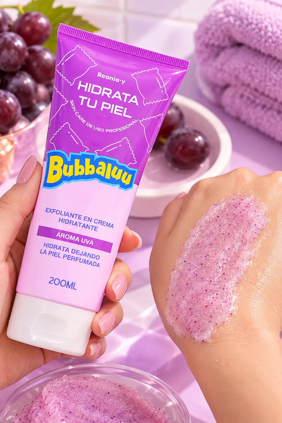 Exfoliante en Crema Hidratante Bubbaluu – Aroma Uva 200 ml 1