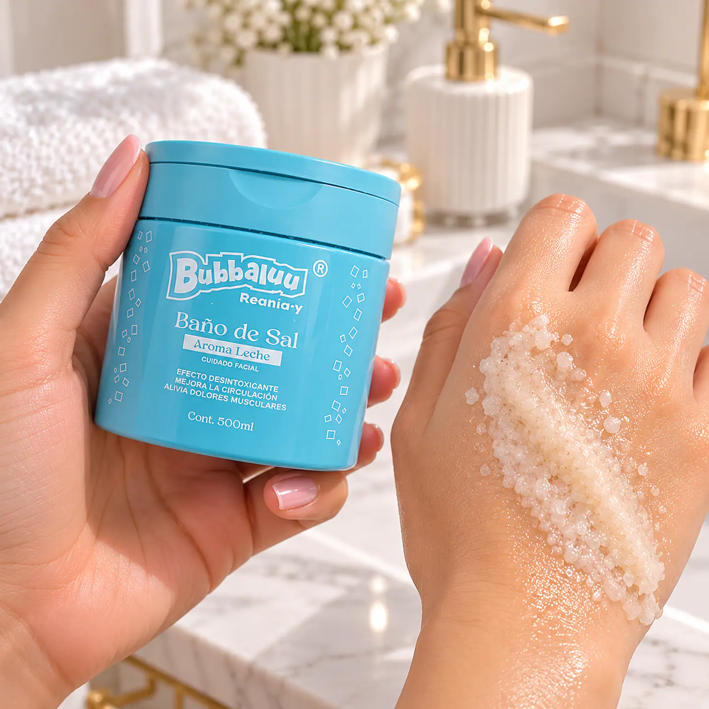 Baño de Sal Corporal Exfoliante Cremoso Bubbaluu 500 ml – Leche 1