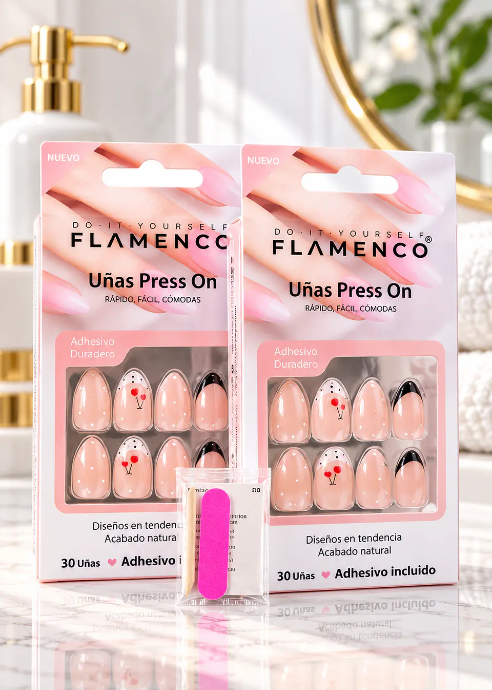 Uñas Press On Flamenco – Diseño Cereza Estilo Almendrado 1