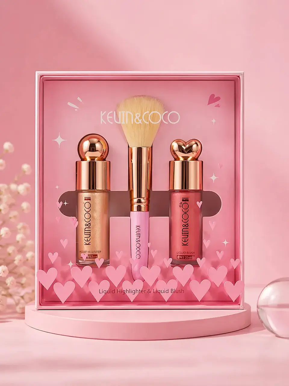 Set De Maquillaje Kevin & Coco: Rubor, Iluminador Y Brocha 1