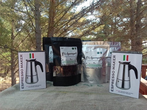 Pack III Cafetera Acero 4 tazas + 125gr Café MOLIDO