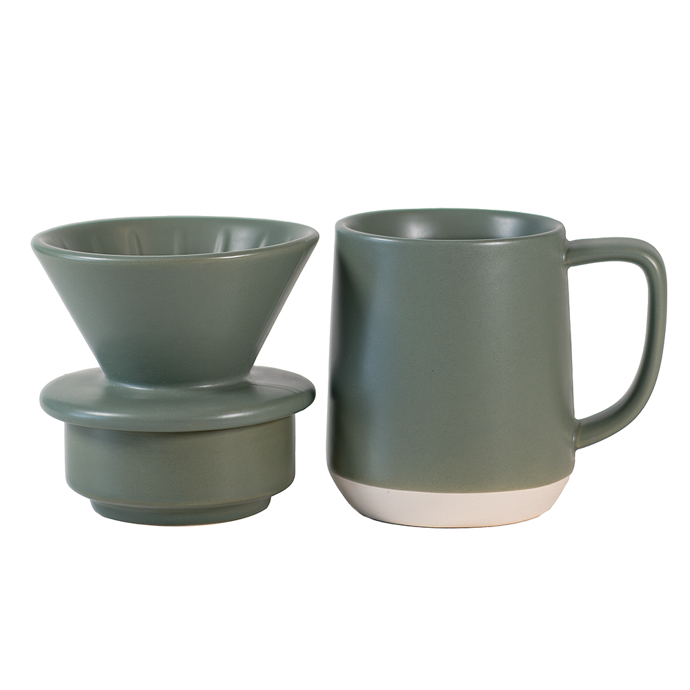 Juego De Taza y Cafetera Estilo V60 De Cerámica Color Verde 2