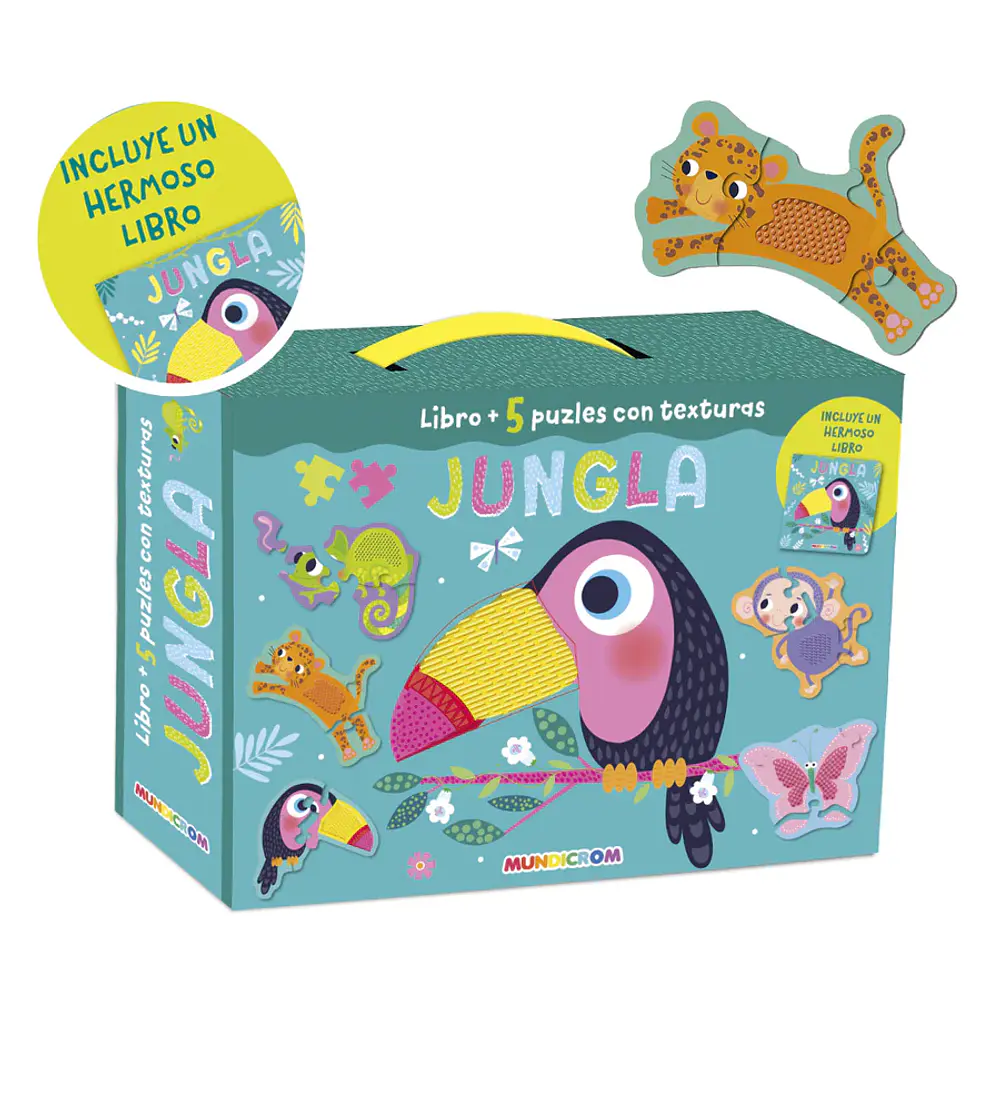 LIBRO + 5 PUZLES CON TEXTURA JUNGLA