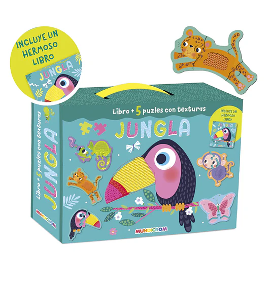 LIBRO + 5 PUZLES CON TEXTURA JUNGLA