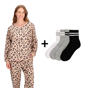 PIJAMA ANIMAL PRINT Y CALCETINES ALGODÓN PACK 4