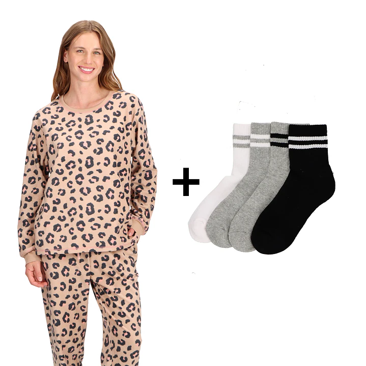 PIJAMA ANIMAL PRINT Y CALCETINES ALGODÓN PACK 4 1