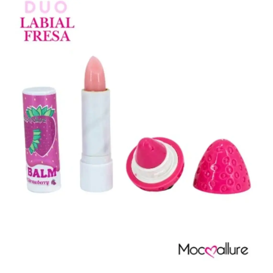 Labial Dual 2 en 1 Fucsia Aroma a Fresa – Gloss & Lipstick Kawaii 2