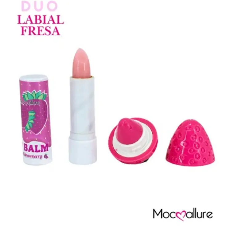 Labial Dual 2 en 1 Fucsia Aroma a Fresa – Gloss & Lipstick Kawaii 2