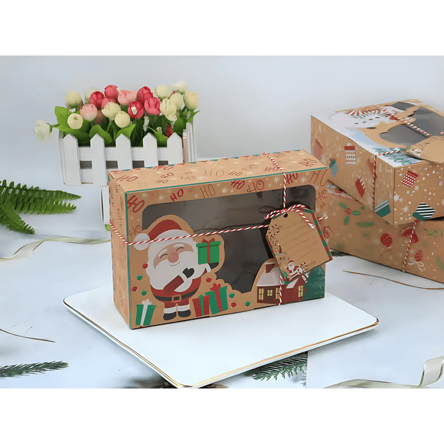 Caja navidad con visor kraft (Carton delgado) 21.8x15x7 cm (5 Unidades)