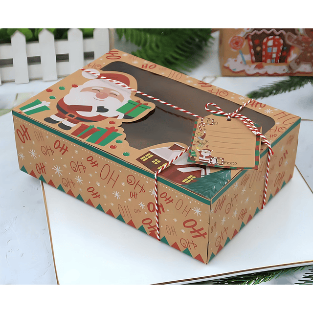 Caja navidad con visor kraft (Carton delgado) 21.8x15x7 cm (5 Unidades)
