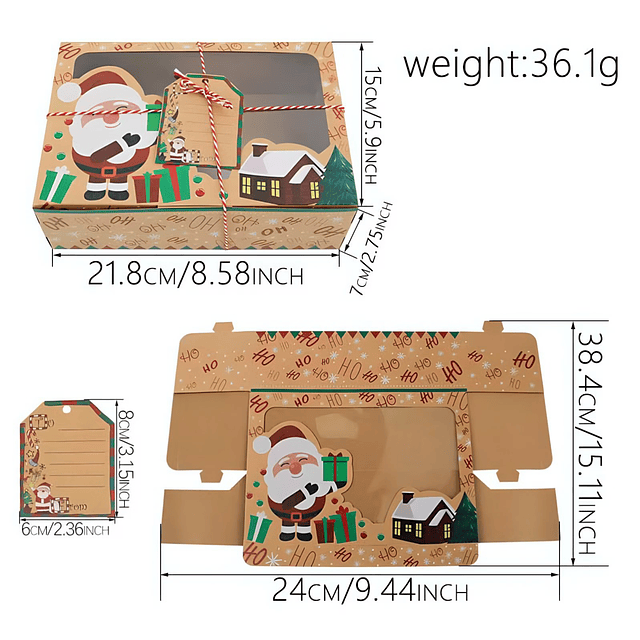 Caja navidad con visor kraft (Carton delgado) 21.8x15x7 cm (5 Unidades)