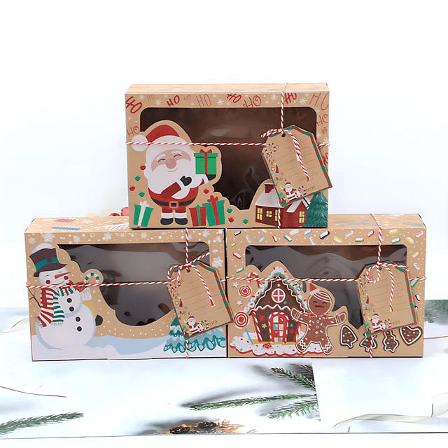 Caja navidad con visor kraft (Carton delgado) 21.8x15x7 cm (5 Unidades)
