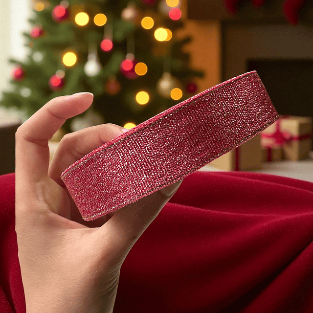 Cintar Roja Lurex Brillante 22 metros 2 cm ancho