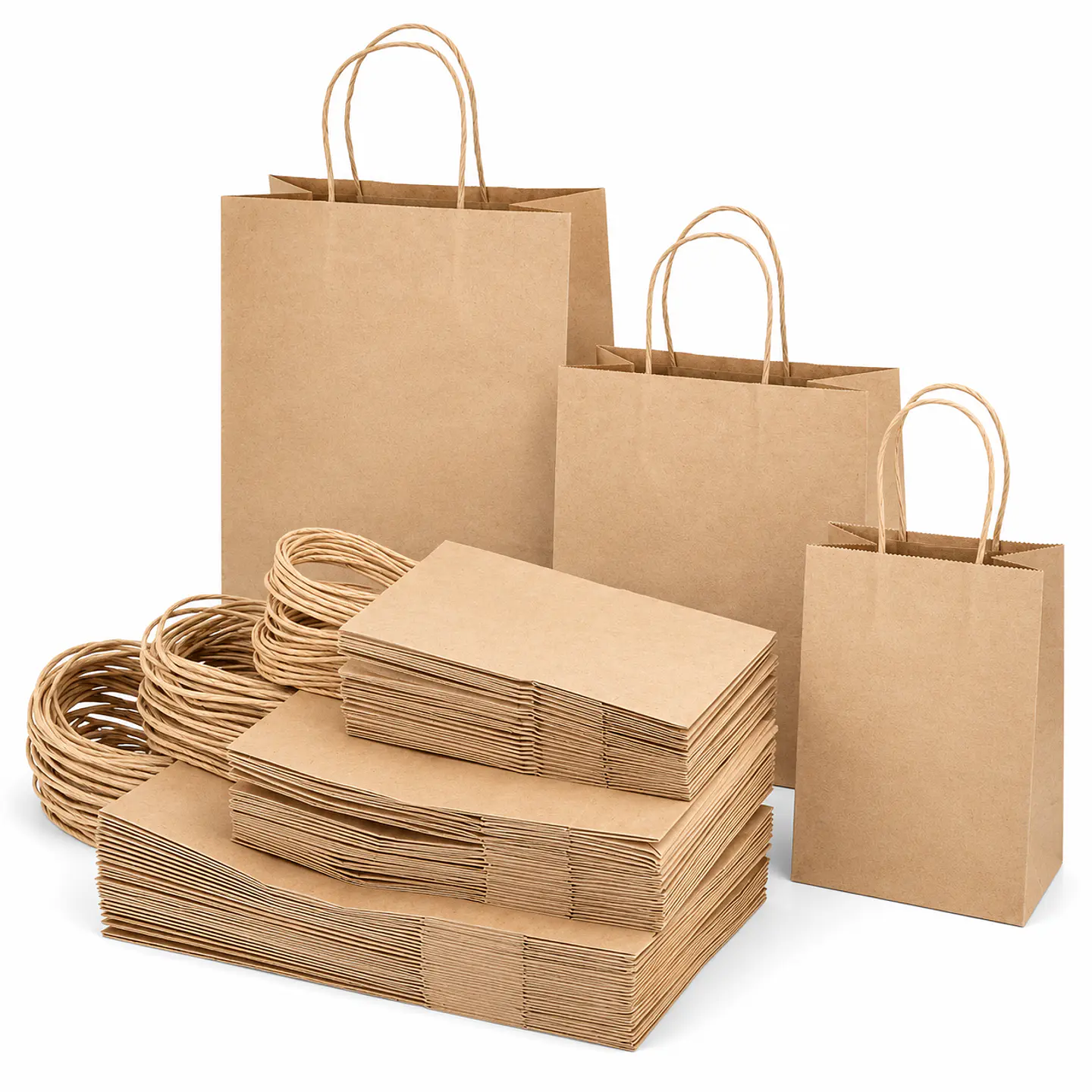  20 Bolsas Ecologicas  Manija Trenzada 33x17x23 Kraft Pack 3