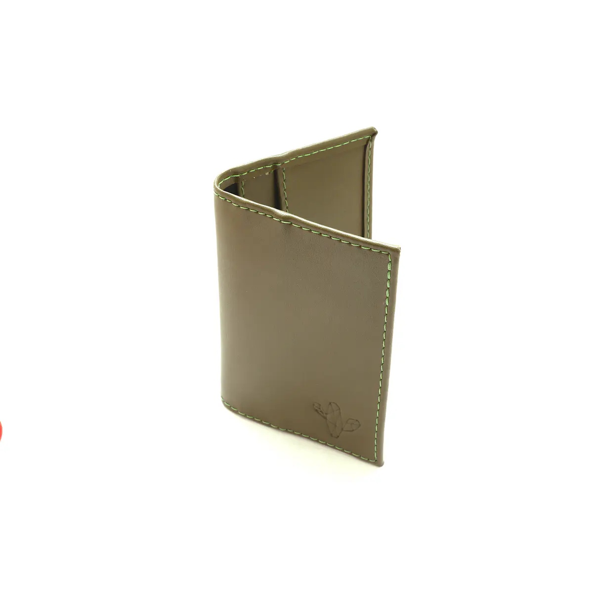 Porta Documentos, color Olivo con costura Verdes