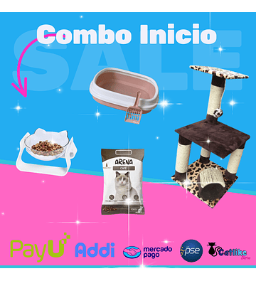 Combo Inicio - Comedero + Arena 10kg + Arenera + Rascador + Obsequio 