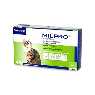 Desparasitante Milpro Gato Adulto 16mg 2-12kg X4 Tabletas