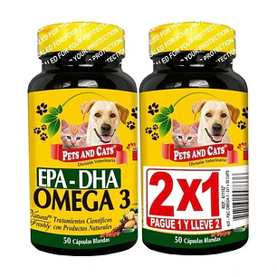Natural Freshly Omega 3 Perros y Gatos Cápsulas Blandas Dha Epa X2 Frascos 50u