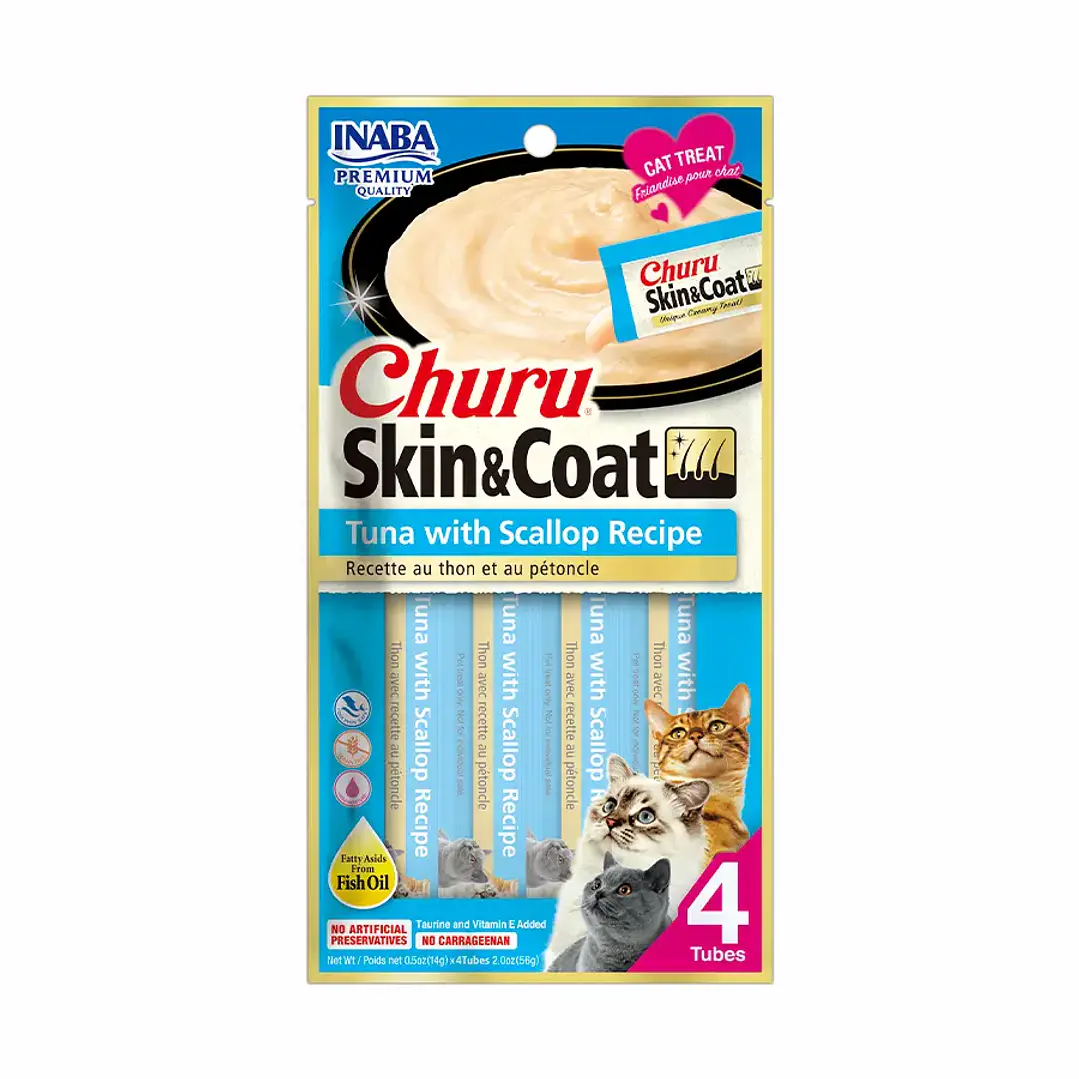 Inaba Cat Snack Churu - Piel Y Pelaje Receta 56g 3