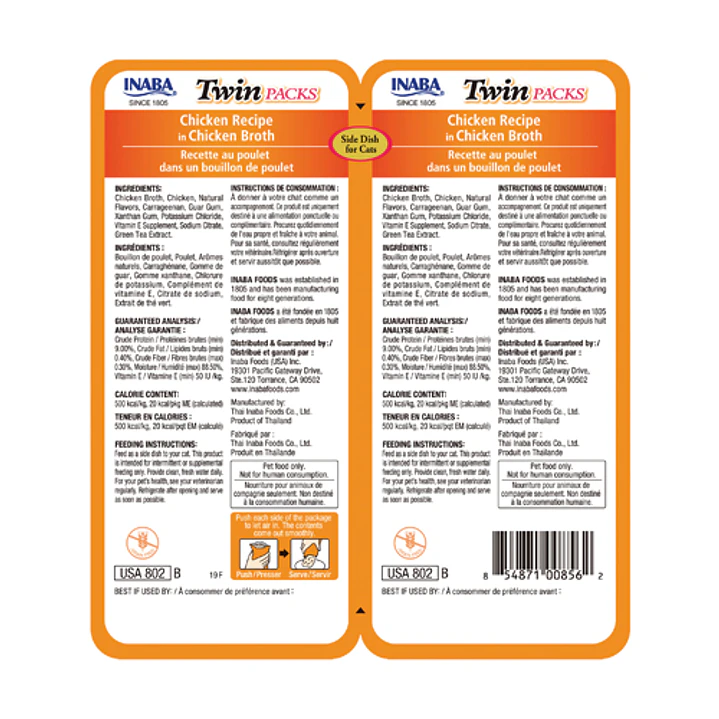 Snack Inaba Para Gato Twin Packs En Caldo 80g 4