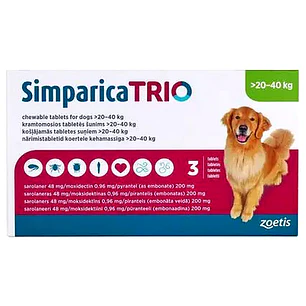 Simparica Trio 1 Tableta Para Perros 20 A 40 Kg