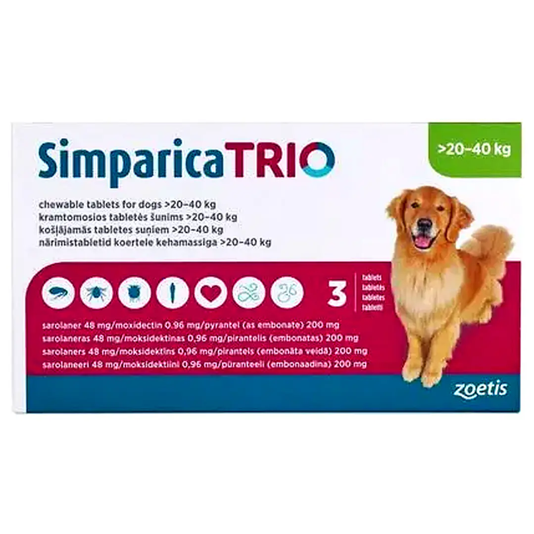 Simparica Trio 1 Tableta Para Perros 20 A 40 Kg 1