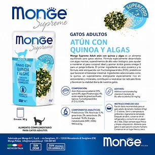 Alimento Humedo Para Gatos Monge Atun Y Quinoa 80g Pouche