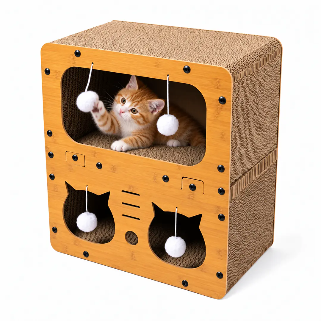 Casa Doble Rascador De Cartón Para Gato 2