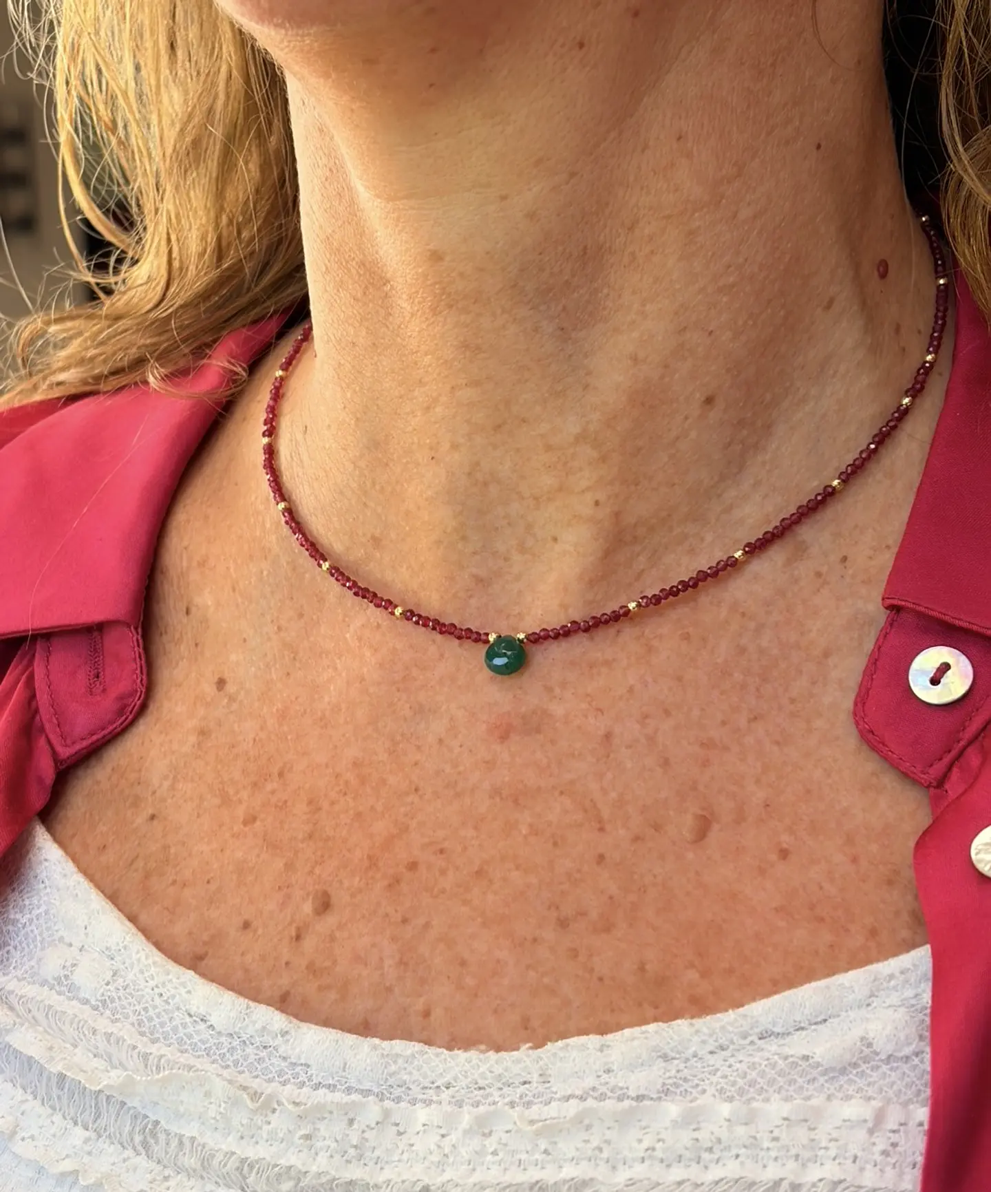 Collar Fucsia Piedra Verde 1