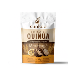 Bolitas de quinoa maracuyá cubiertas de chocolate amargo 40 gr - Sunkao