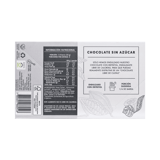 Chocolate sin azúcar 79% cacao orgánico 100 gr - Manare